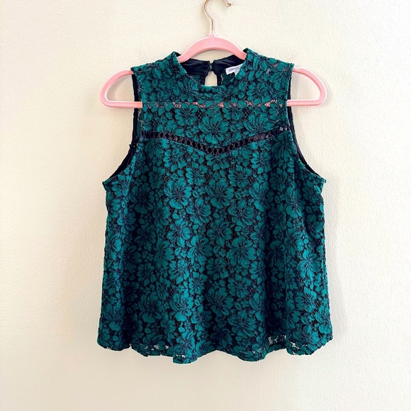 Carolina Belle Tops - Carolina Belle Green & Black Floral Lace Sleeveless Top